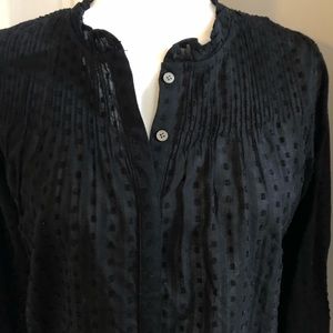 NWT J Crew Point Sur Clip Dot Pleated Black Blouse